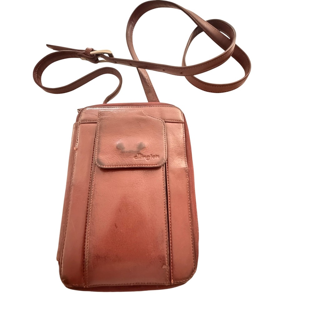 Vintage Ellington Leather Crossbody Bag Women Brown Organizer Wallet Purse Small